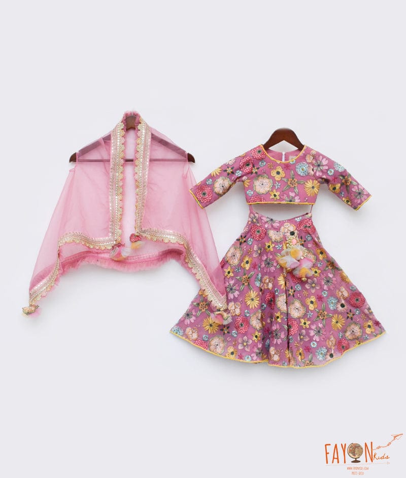 Manufactured by FAYON KIDS (Noida, U.P) Pink Embroidery Flaired Pant with Organza Cape for Girls