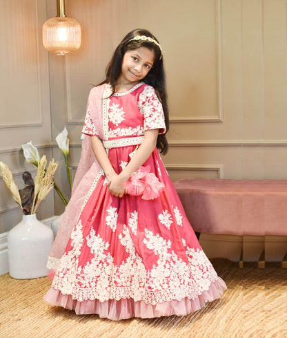 Manufactured by FAYON KIDS (Noida, U.P) Pink Thread Embroidery work Anarkali for Girls