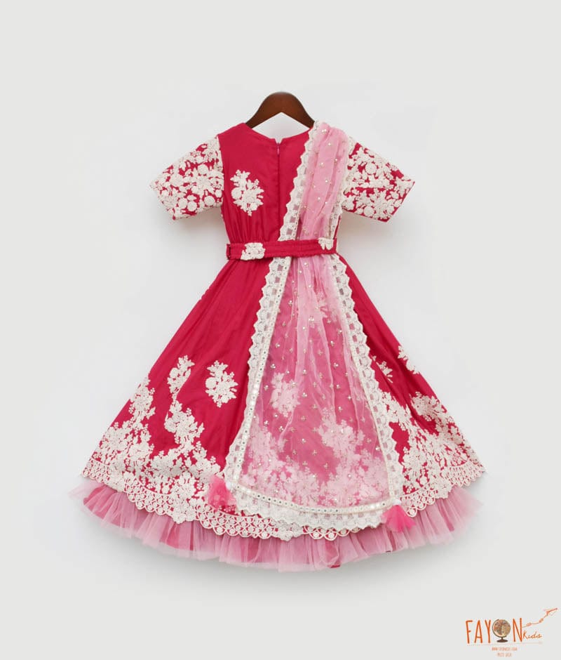 Manufactured by FAYON KIDS (Noida, U.P) Pink Thread Embroidery work Anarkali for Girls