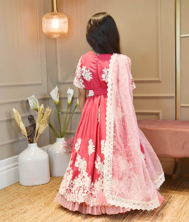 Manufactured by FAYON KIDS (Noida, U.P) Pink Thread Embroidery work Anarkali for Girls