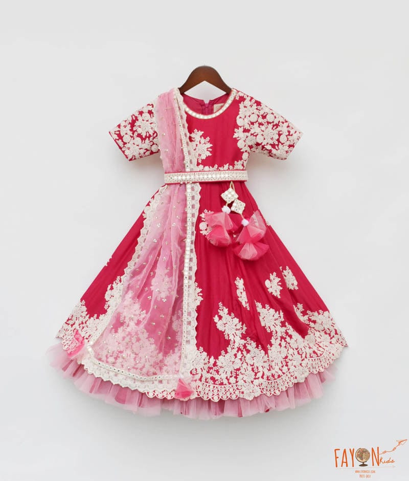 Manufactured by FAYON KIDS (Noida, U.P) Pink Thread Embroidery work Anarkali for Girls