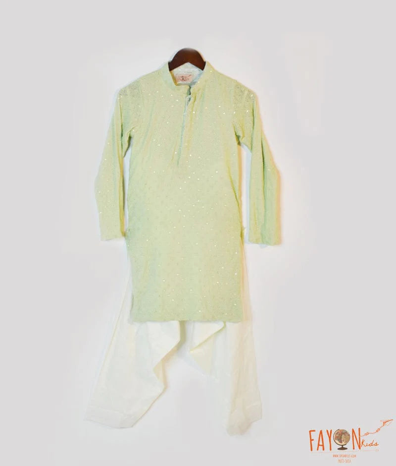 Manufactured by FAYON KIDS (Noida, U.P) Pista Green Luckhnowi Kurta with Salwar for Boys