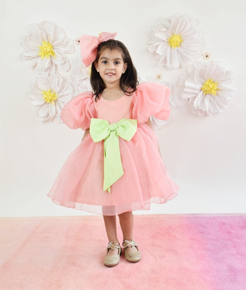 organza dress for kids girl Blush Pink Organza Dress for Girls, Elegant Toddler Birthday Outfit, Puffy Sleeve Princess Dress, Open Back Party Gown, Flower Girl Dress