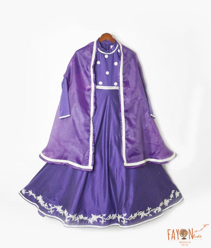 Manufactured by FAYON KIDS (Noida, U.P) Purple Crop Top Lehenga with Cape for Girls