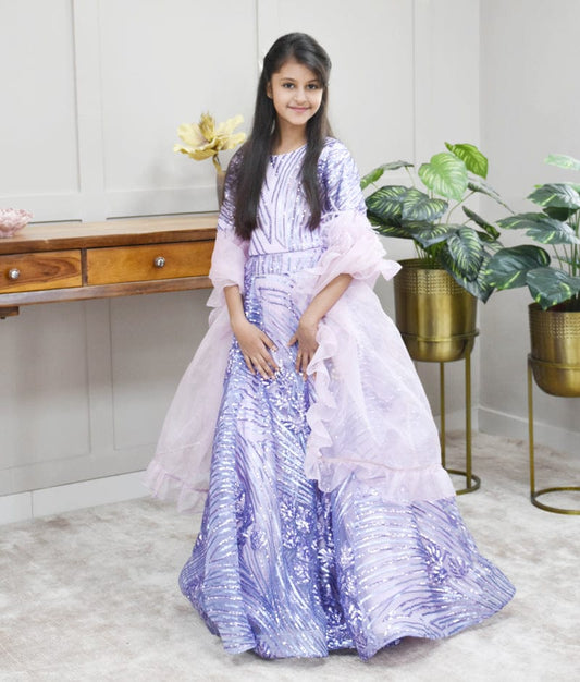 Manufactured by FAYON KIDS (Noida, U.P) Purple Embroidery Lehenga Choli for Girls