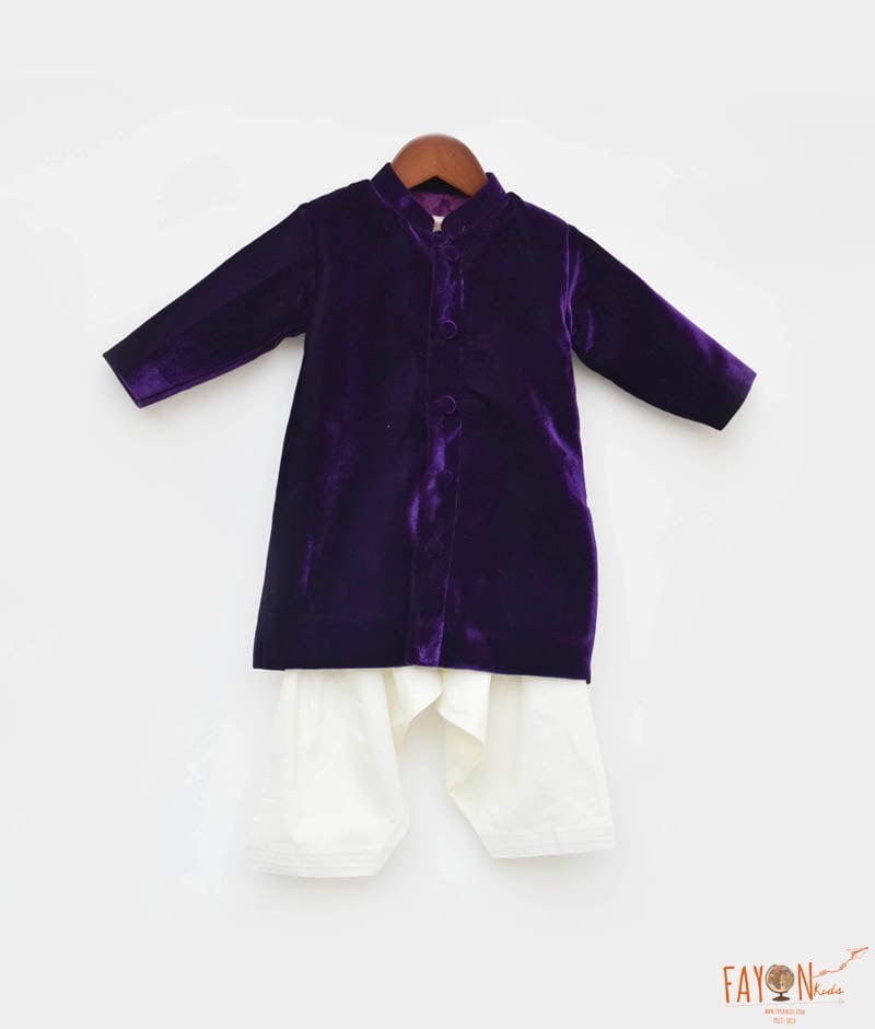 Manufactured by FAYON KIDS (Noida, U.P) Purple Velvet Achkan for Boys