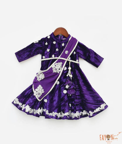 Manufactured by FAYON KIDS (Noida, U.P) Purple Velvet Crinkle Anarkali for Girls