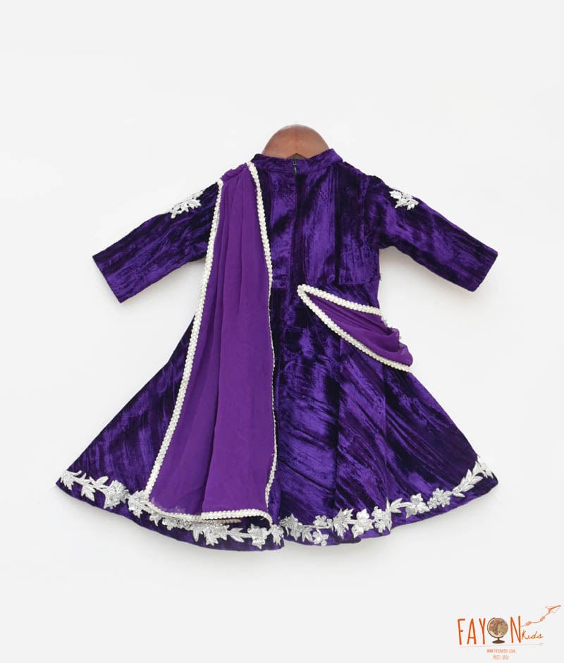 Manufactured by FAYON KIDS (Noida, U.P) Purple Velvet Crinkle Anarkali for Girls