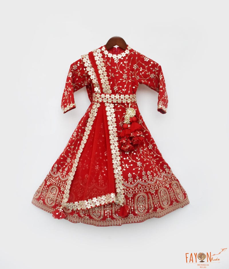 Manufactured by FAYON KIDS (Noida, U.P) Red Embroidery Anarkali for Girls