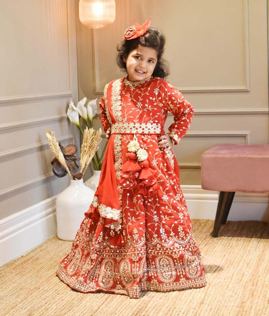 Manufactured by FAYON KIDS (Noida, U.P) Red Embroidery Anarkali for Girls