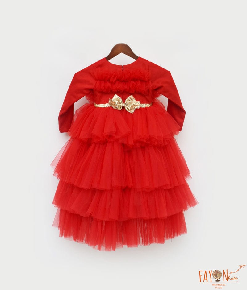 Manufactured by FAYON KIDS (Noida, U.P) Red Net High Low Dress for Girls
