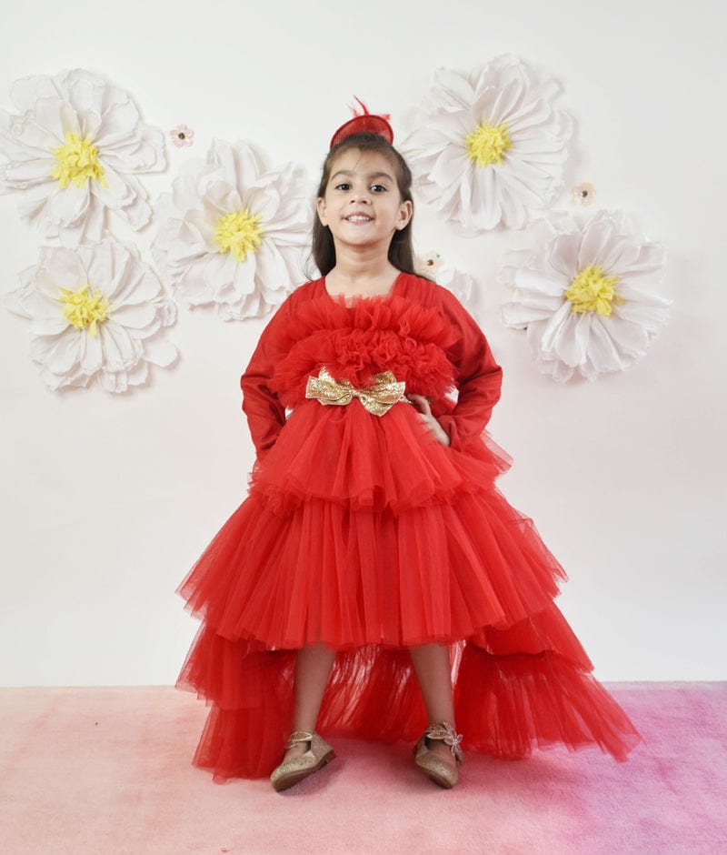 Manufactured by FAYON KIDS (Noida, U.P) Red Net High Low Dress for Girls