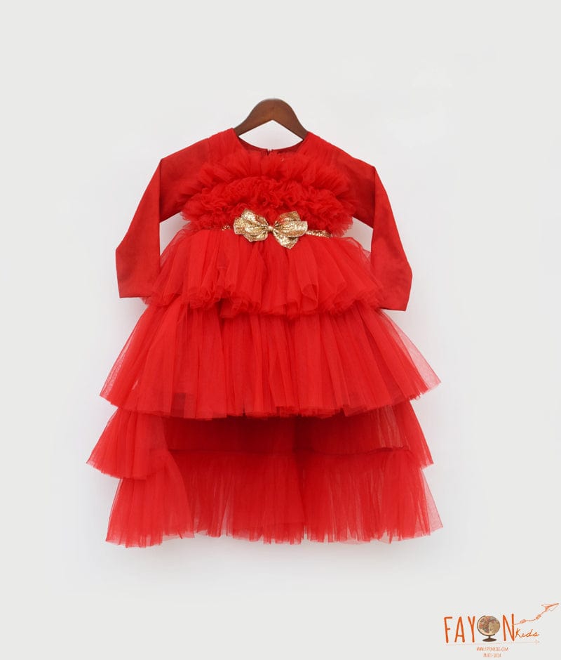 Manufactured by FAYON KIDS (Noida, U.P) Red Net High Low Dress for Girls