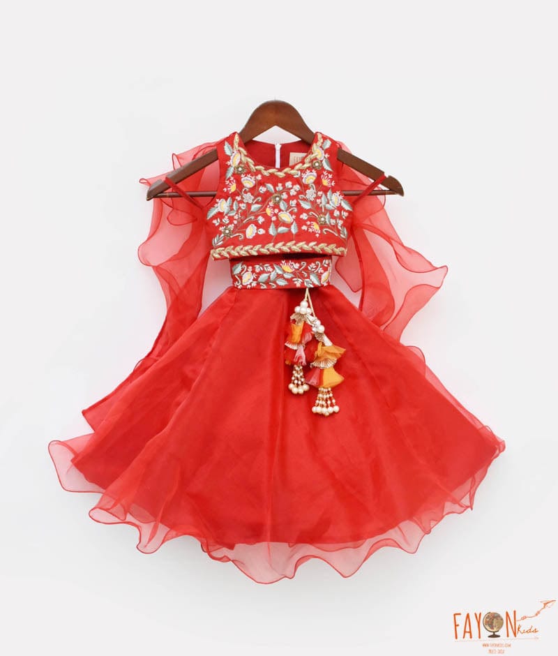 Manufactured by FAYON KIDS (Noida, U.P) Red Organza Lehenga Dupatta and Embroidery Choli for Girls