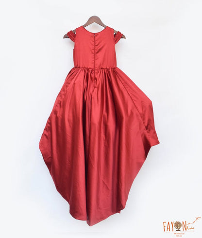 Manufactured by FAYON KIDS (Noida, U.P) Red Satin High Low Gown for Girls