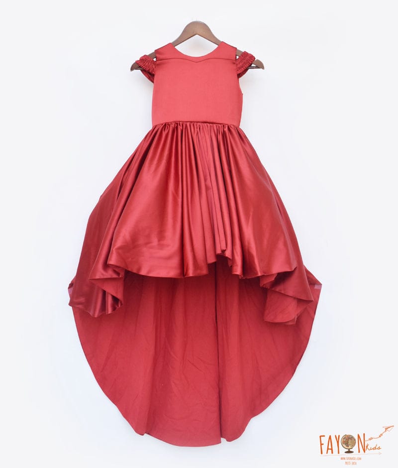 Manufactured by FAYON KIDS (Noida, U.P) Red Satin High Low Gown for Girls