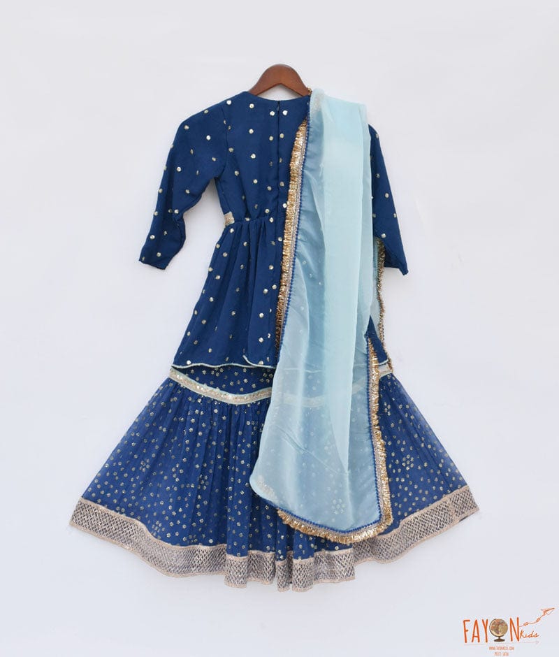 Manufactured by FAYON KIDS (Noida, U.P) Teal Blue Boti Georgette Kurti Sharara for Girls