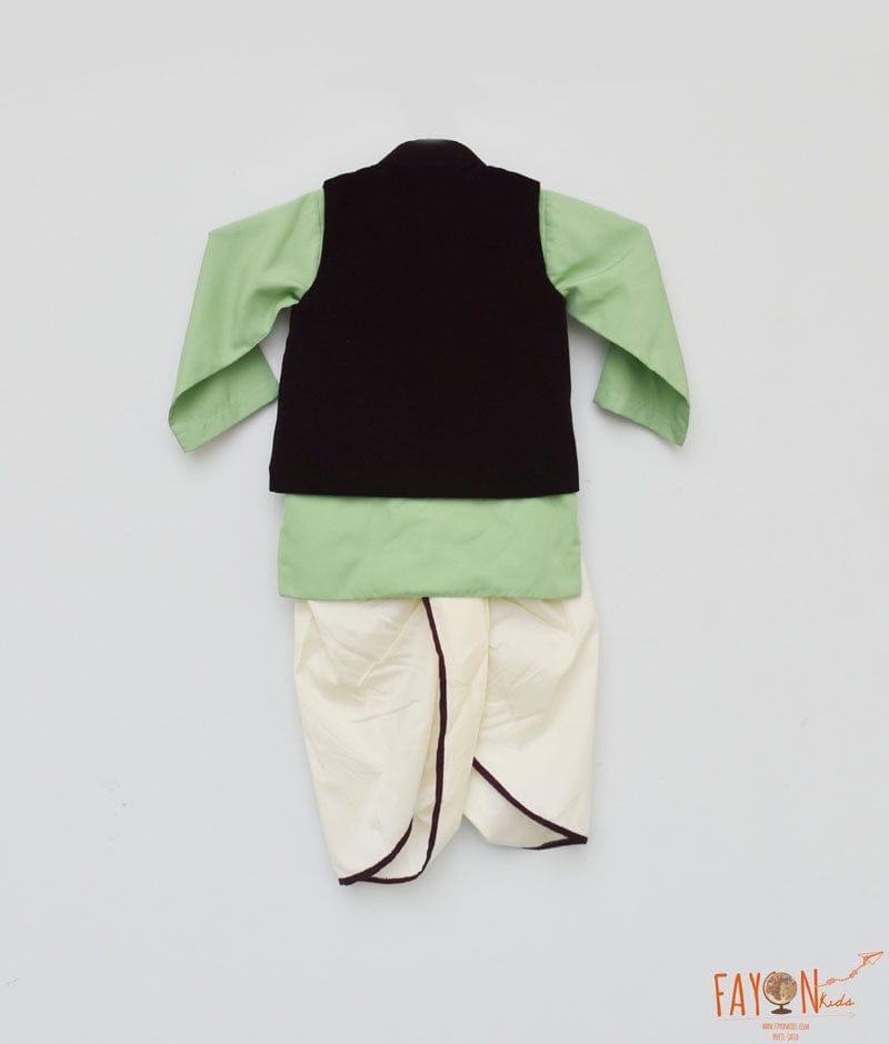 Manufactured by FAYON KIDS (Noida, U.P) Velvet Nehru Jacket Set with Green Kurta for Boys
