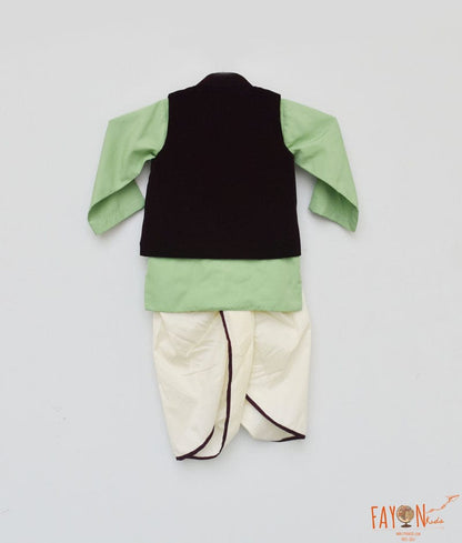 Manufactured by FAYON KIDS (Noida, U.P) Velvet Nehru Jacket Set with Green Kurta for Boys