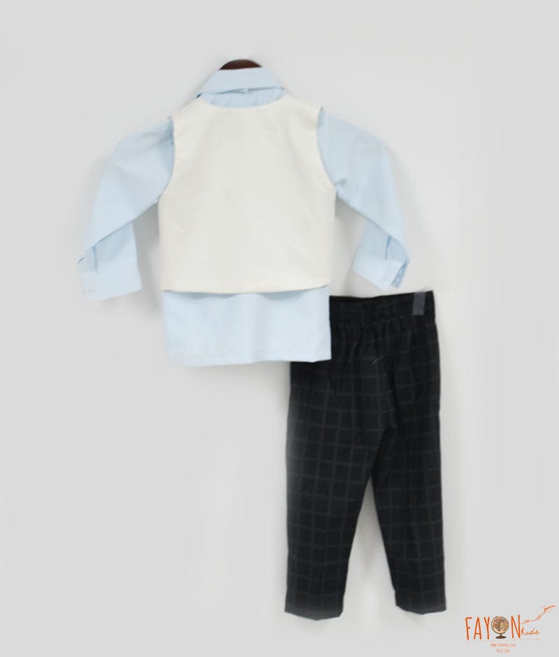 Manufactured by FAYON KIDS (Noida, U.P) White Waist Coat with Shirt and Check Pants for Boys