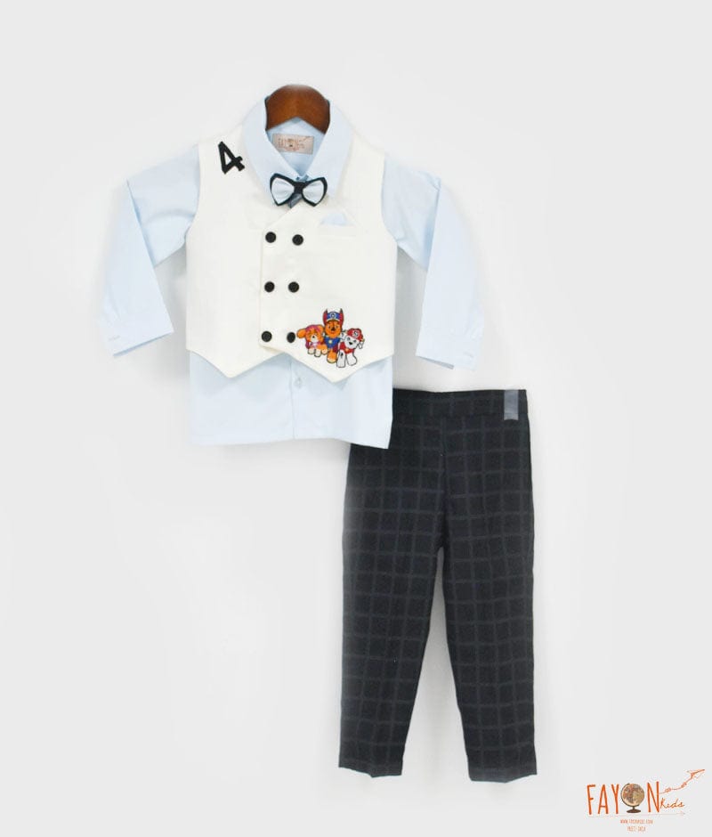 Manufactured by FAYON KIDS (Noida, U.P) White Waist Coat with Shirt and Check Pants for Boys