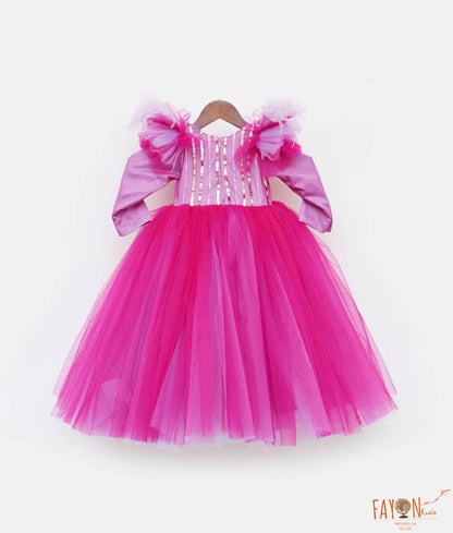 Manufactured by FAYON KIDS (Noida, U.P) Wine and Purple Net Gown for Girls