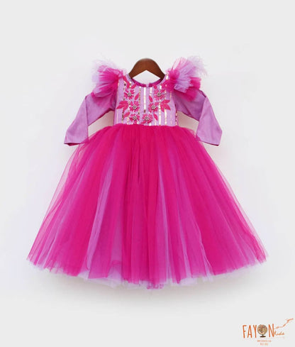 Manufactured by FAYON KIDS (Noida, U.P) Wine and Purple Net Gown for Girls