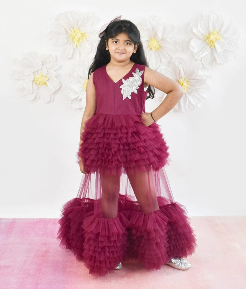 Manufactured by FAYON KIDS (Noida, U.P) Wine Net Gown for Girls