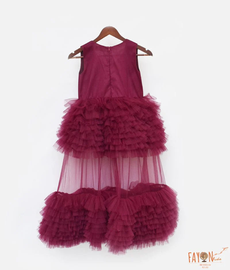 Manufactured by FAYON KIDS (Noida, U.P) Wine Net Gown for Girls