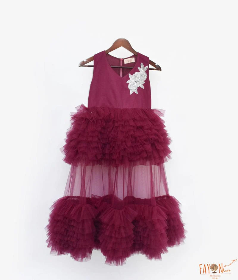 Manufactured by FAYON KIDS (Noida, U.P) Wine Net Gown for Girls