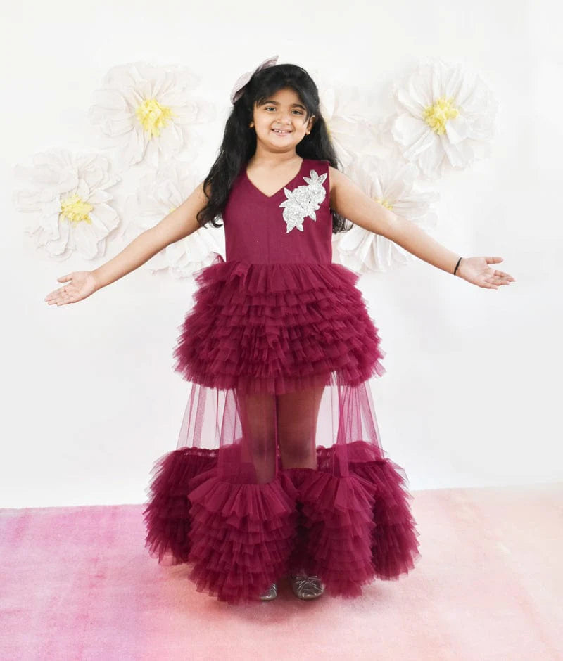 Manufactured by FAYON KIDS (Noida, U.P) Wine Net Gown for Girls