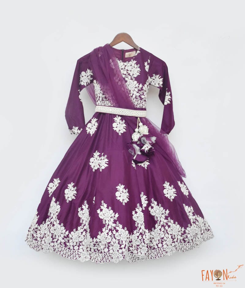 Manufactured by FAYON KIDS (Noida, U.P) Wine Thread Embroidery work Anarkali for Girls