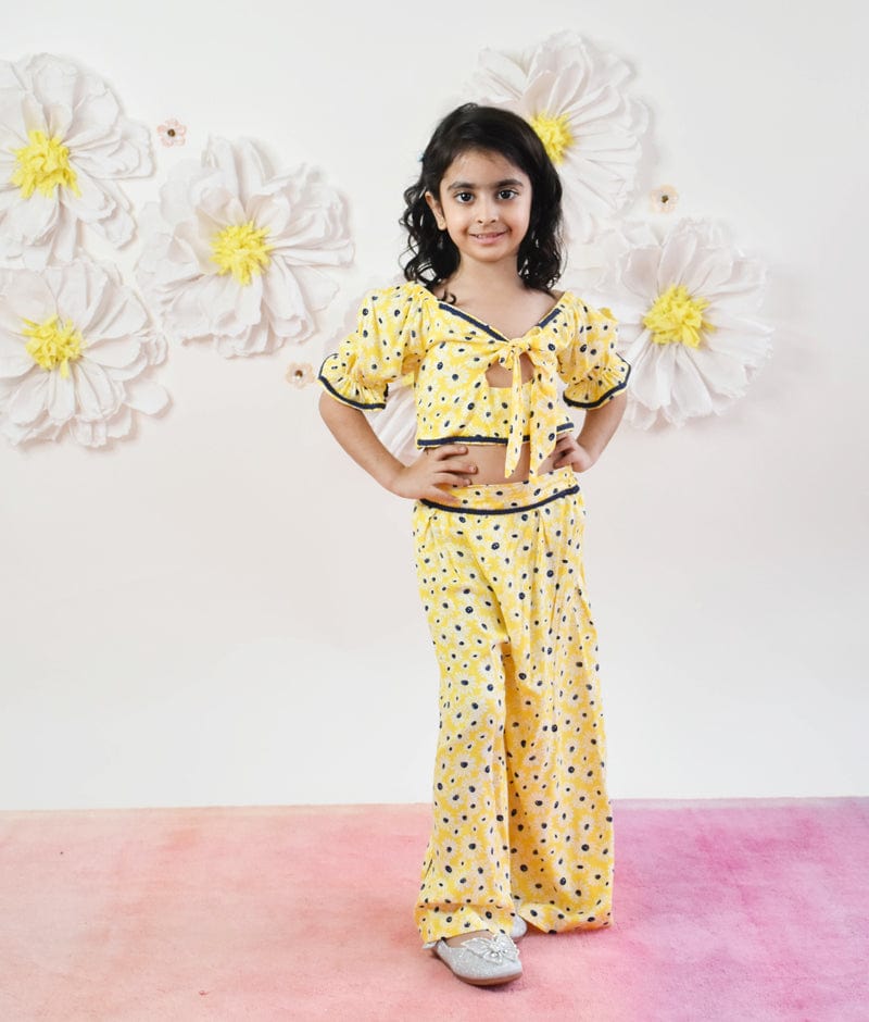 Manufactured by FAYON KIDS (Noida, U.P) Yellow Floral Print Top and Plazo Pant for Girls