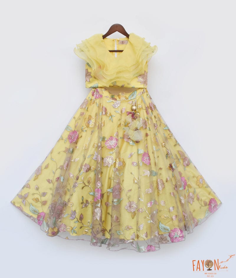Manufactured by FAYON KIDS (Noida, U.P) Yellow Net Embroidery Lehenga Choli for Girls
