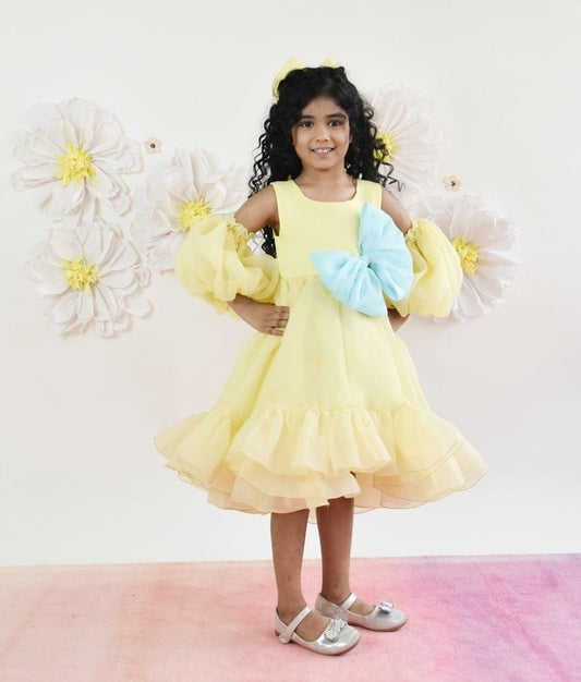 Manufactured by FAYON KIDS (Noida, U.P) Yellow Organza High Low Dress for Girls