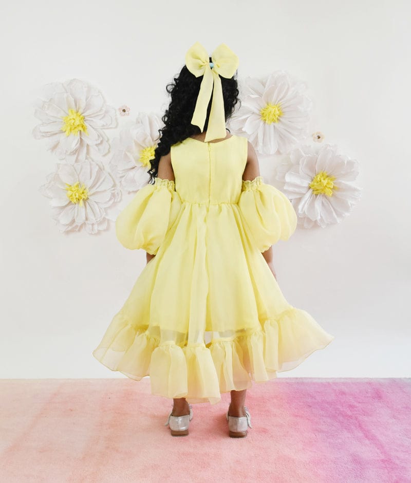 Manufactured by FAYON KIDS (Noida, U.P) Yellow Organza High Low Dress for Girls