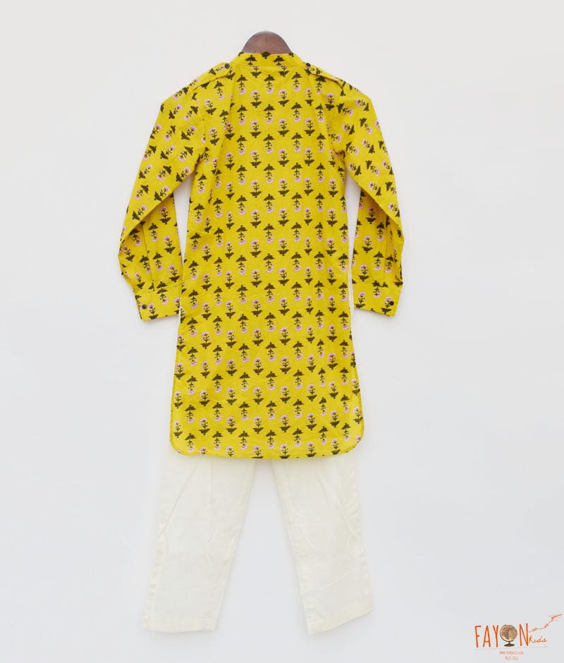 Manufactured by FAYON KIDS (Noida, U.P) Yellow Printed Kurta And Pant Set for Boys