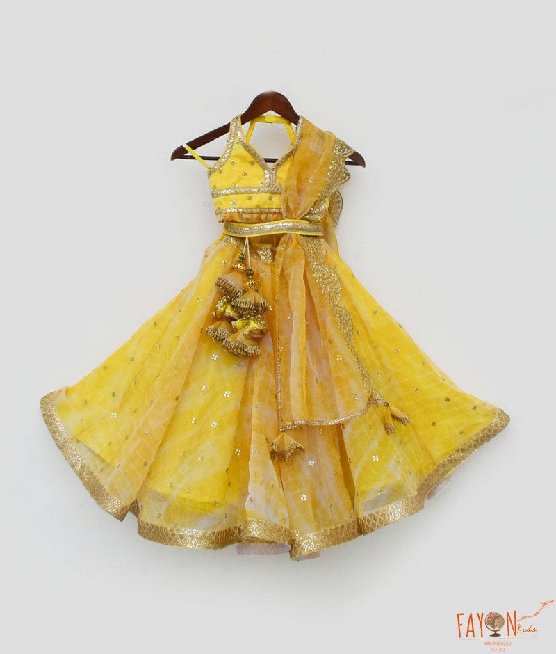 Manufactured by FAYON KIDS (Noida, U.P) Yellow Printed Organza Lehenga Choli Set for Girls
