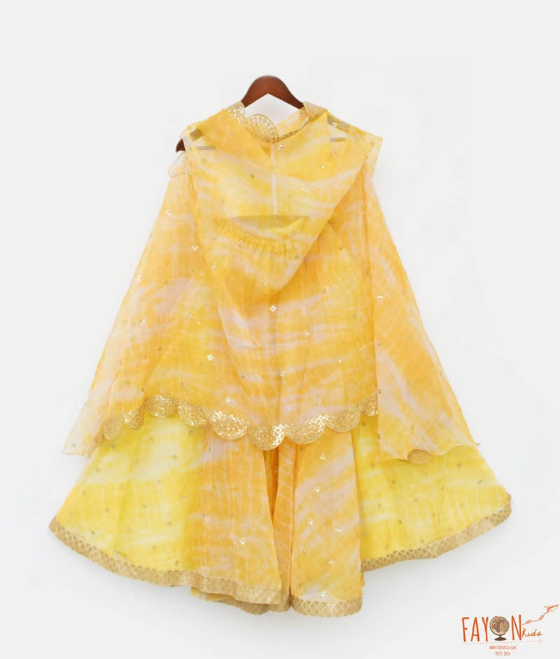 Manufactured by FAYON KIDS (Noida, U.P) Yellow Printed Organza Sharara Top with Cape for Girls