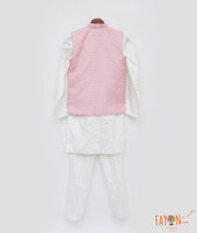 Manufactured by FAYON KIDS (Noida, U.P) Zig Zag Printed Nehru Jacket with White Kurta Pant for Boys